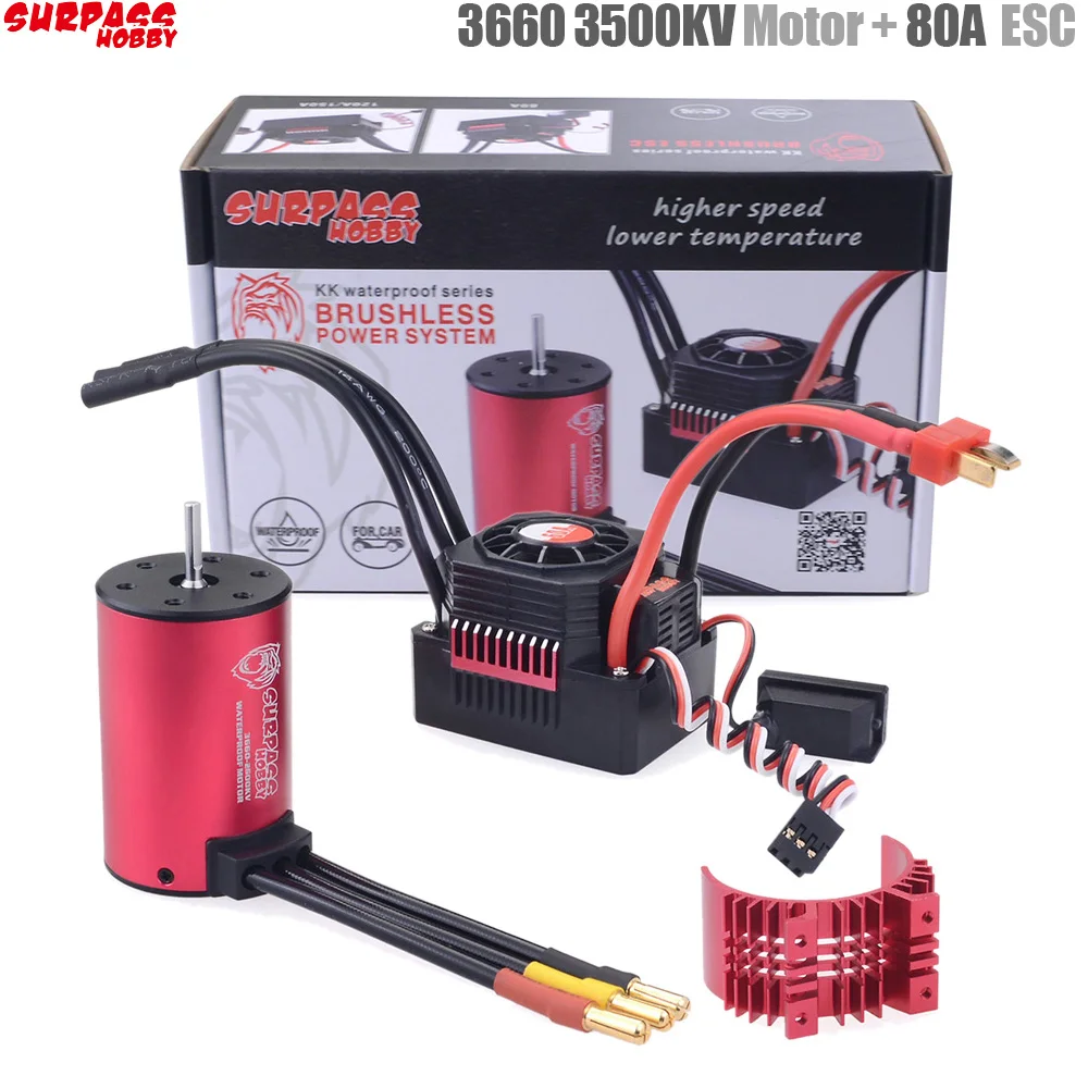 

SURPASS HOBBY KK Waterproof Combo 3660 2600KV 3500KV Brushless Motor w//Heat Sink 60A / 80A Brushless ESC for RC 1/10 Car