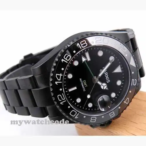 40mm parnis black dial PVD GMT sapphire glass automatic mens watch200