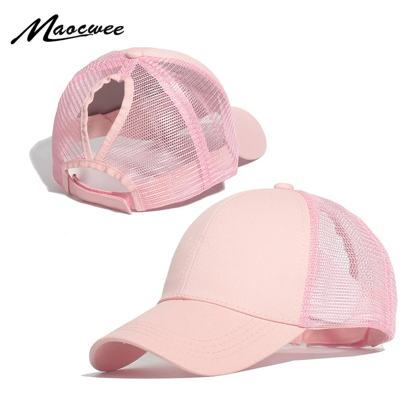 MAOCWEE Ponytail Baseball Cap Women Adjustable Messy Bun Caps Black Pink Hat Girls Casual Cotton Snapback Summer Mesh Hats