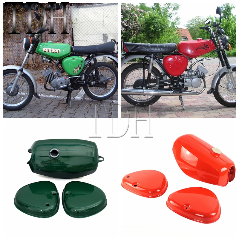 Motorcycle Steel Gas Green Orange Tank Fuel Tank Vintage Classic + 2 Side Cover For Simson S50 S51 S70