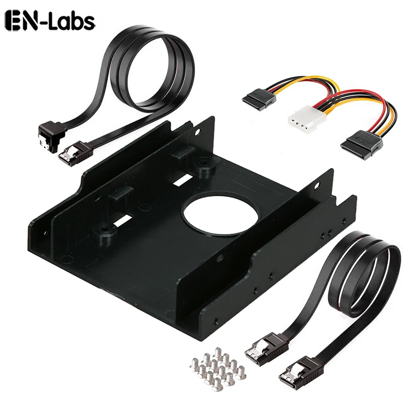 En-Labs 2 x SATA 3.0 Data Cable and Power Cable Kit w/ 3.5-Inch to x 2 SSD / 2.5-Inch Internal Hard Drive Bay Plastic Mounting