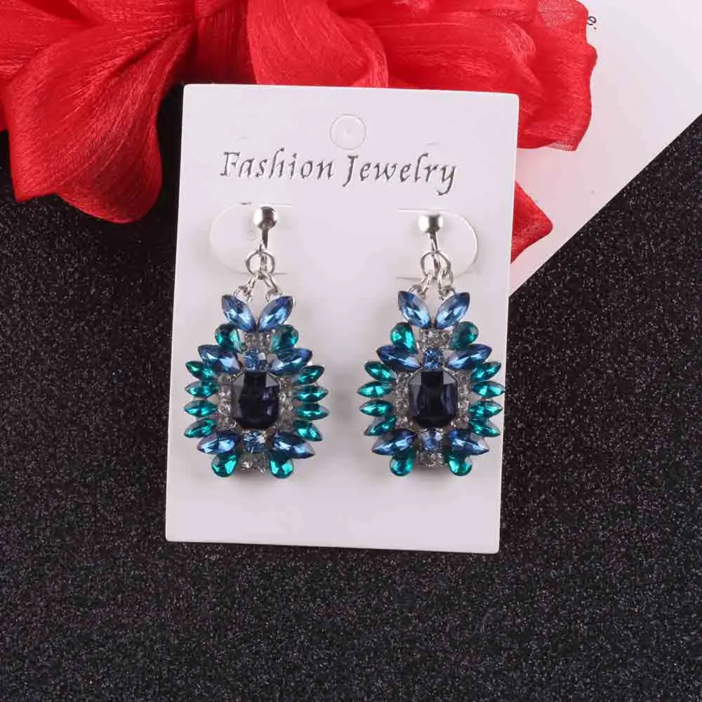 High Quality blue Crystal Clip on Earrings For Women Luxury Ear Jewelry Vintage Party Wedding Jewelry Hot Sale Gift Wholesale