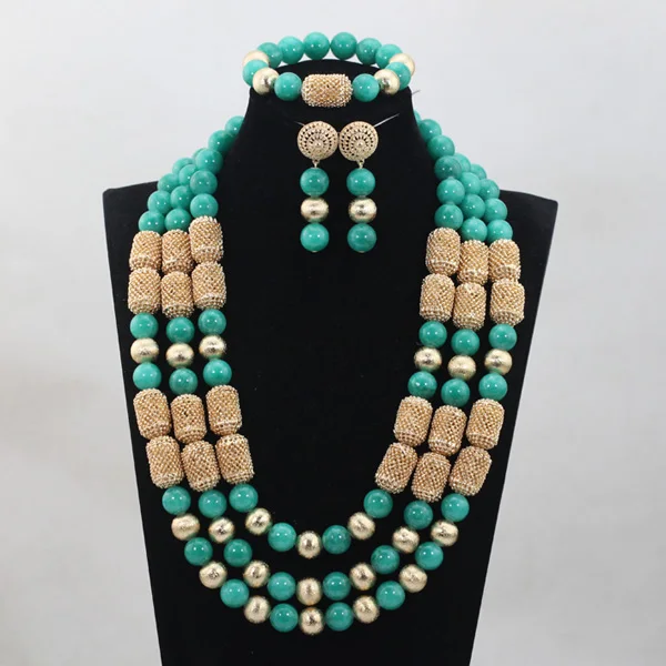 2017 Latest 16 Colors Available New Nigerian Wedding Beads Jewelry Sets Coral African Costume Jewelry Set for Women Gold ABH216