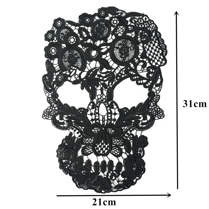 31CM Black Embroidered Skull Collar Appliques Gothic Punk Rock Lace Trims Sew Patch For Wedding Evening Dress DIY