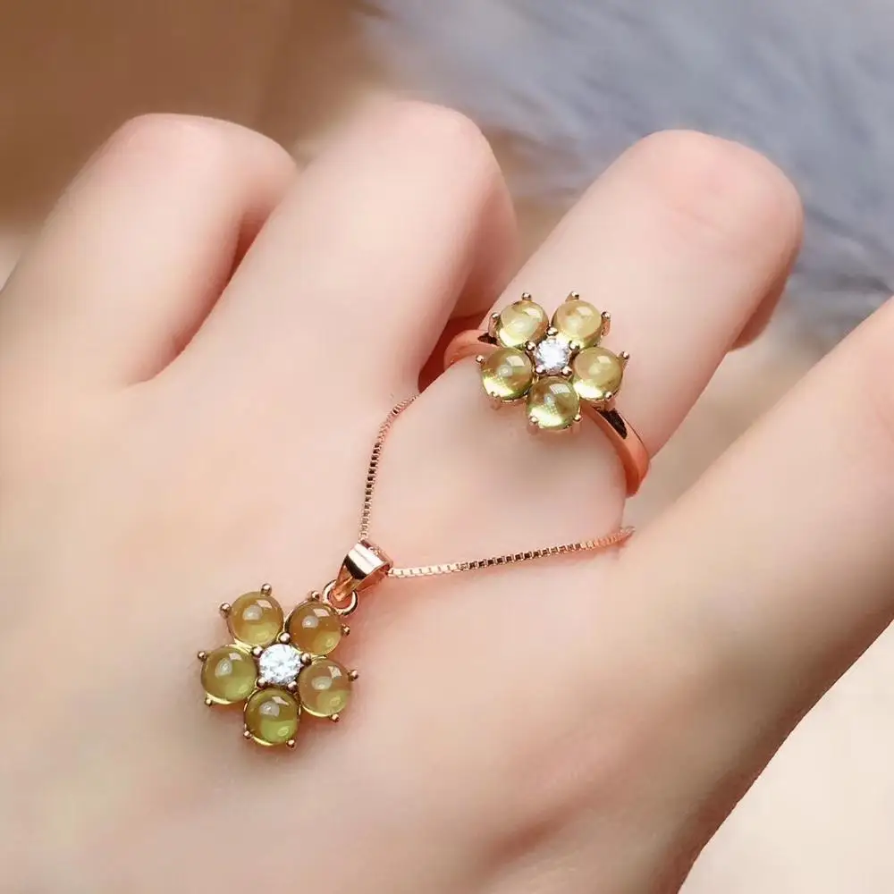 

Natural and original Peridot jewelry set Natural Real Emerald 925 sterling silver 1pc pendant,1pc ring