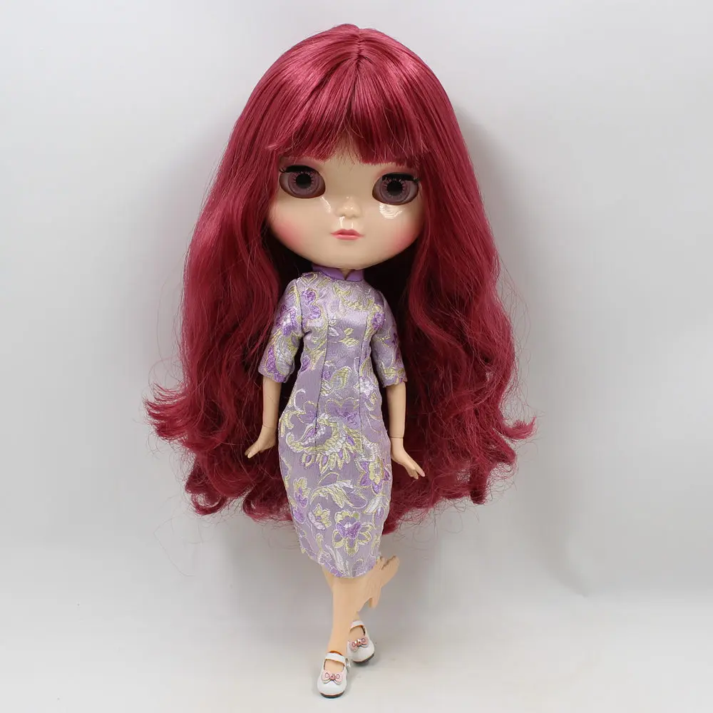 DBS blyth doll icy licca body joint body New wine red long curly hair 1/6 30cm gift toy