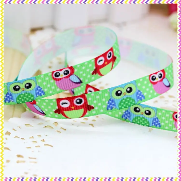 DHK 3/8'' 5yards owl printed grosgrain ribbon headwear hair bow diy party decoration OEM Wholesale 9mm C1235