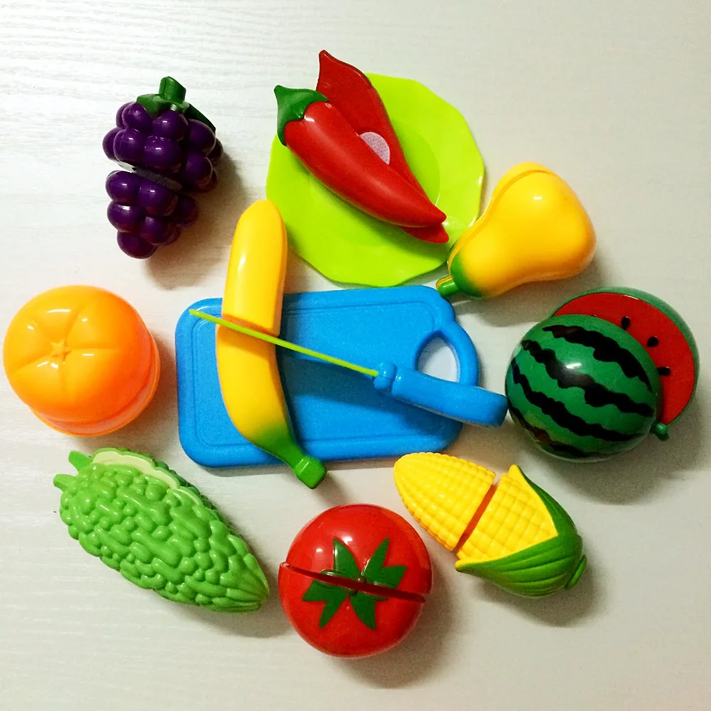 12 pcs/Set Plastic Kitchen Food Fruit Vegetable Cutting Kids Pretend Play Educational Toy Cook Safety Hot Sale