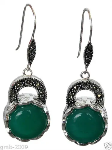 

brinco wedding wholesale good New S Sterling Natural Green gem Marcasite Dangle Earrings for women jewelry