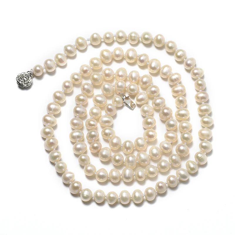 7-8 mm Long and thin Inch Natural Chain Type Necklace add Small and Exquisite Freshwater beads