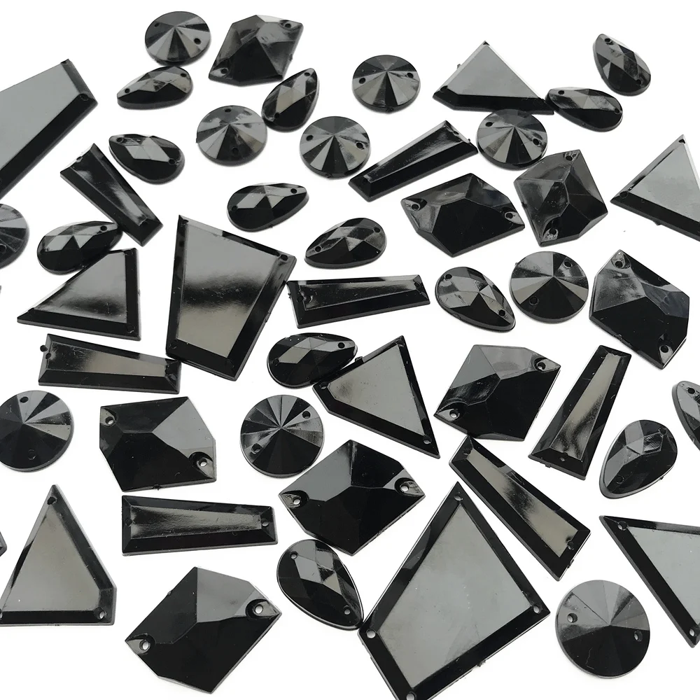 MIXED Shapes Black Gems Stones and Crystals Sew On Rhinestones Crystal Stone Buttons For Sewing Prom Party Dresses decoration