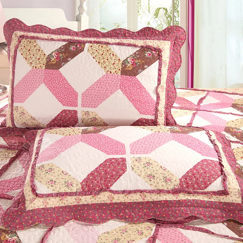 Plaid Patchwork Quilt Set 3PCS Bedspread on the Bed with Pillowcase Cotton Quilted Bed Cover Queen Size Double Blanket