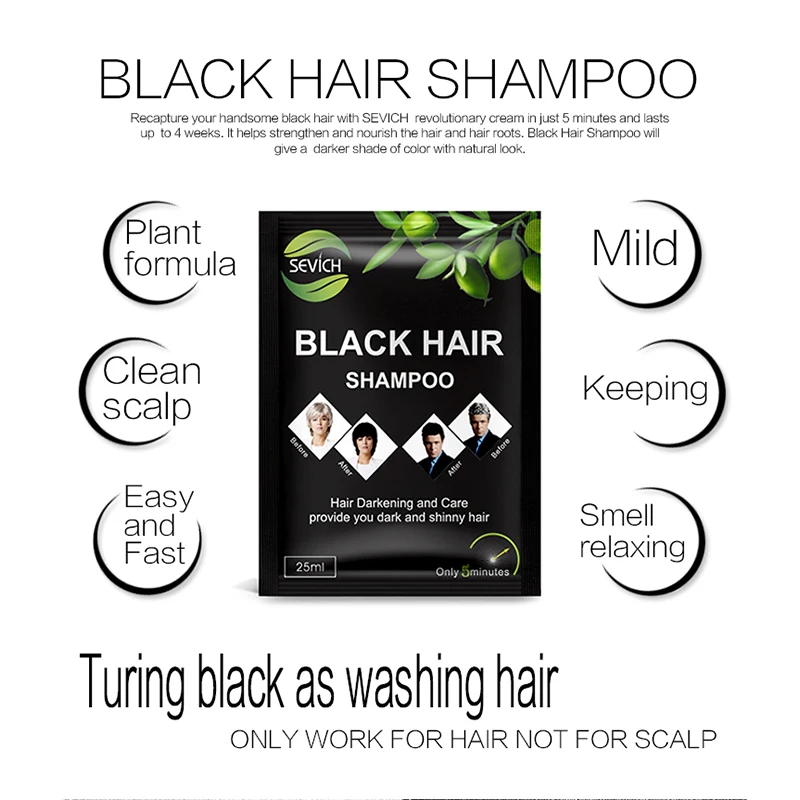 Sevich 10 pcs/lot Black Hair Shampoo 5 Minutes Faster Dye Hair Into Black Make Grey White Hair Darkening Black Hair Color Shampo