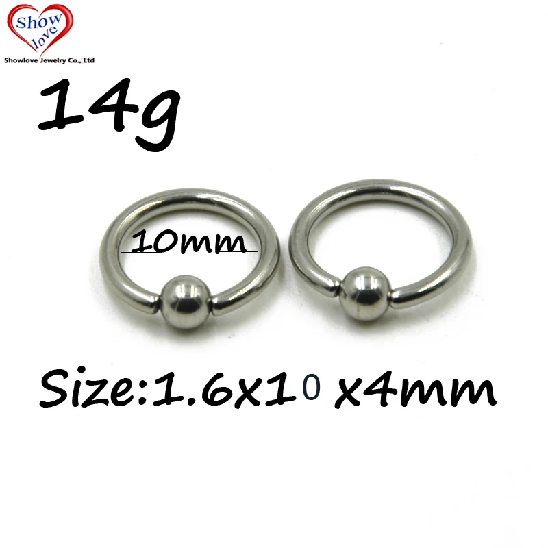 Showlove-10pcs Large Size Surgical Steel Captive Bead Lip Rings Nose Piercing Hoochie Hoop Stretched Ears Earring In Tunnel