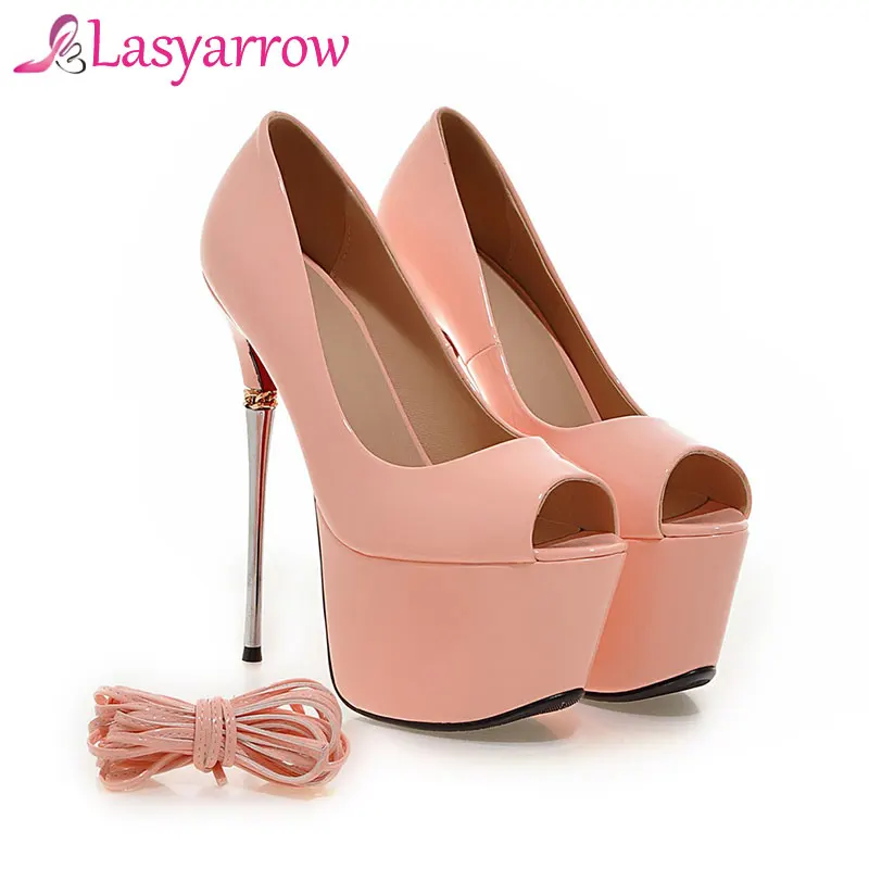 Lasyarrow buty damskie buty na wysokim obcasie pompy wiosna Peep Toe Gladiator buty kobieta Stiletto Sexy wysokie obcasy platforma Party ShoesRM178