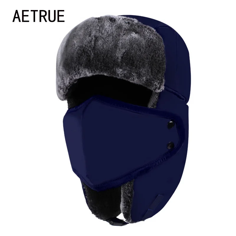 AETRUE Winter Women Bomber Hats Men Fur Warm Thickened Ear Flaps Winter Hats For Women Fashion Bomber Hat Earflap Caps New 2018