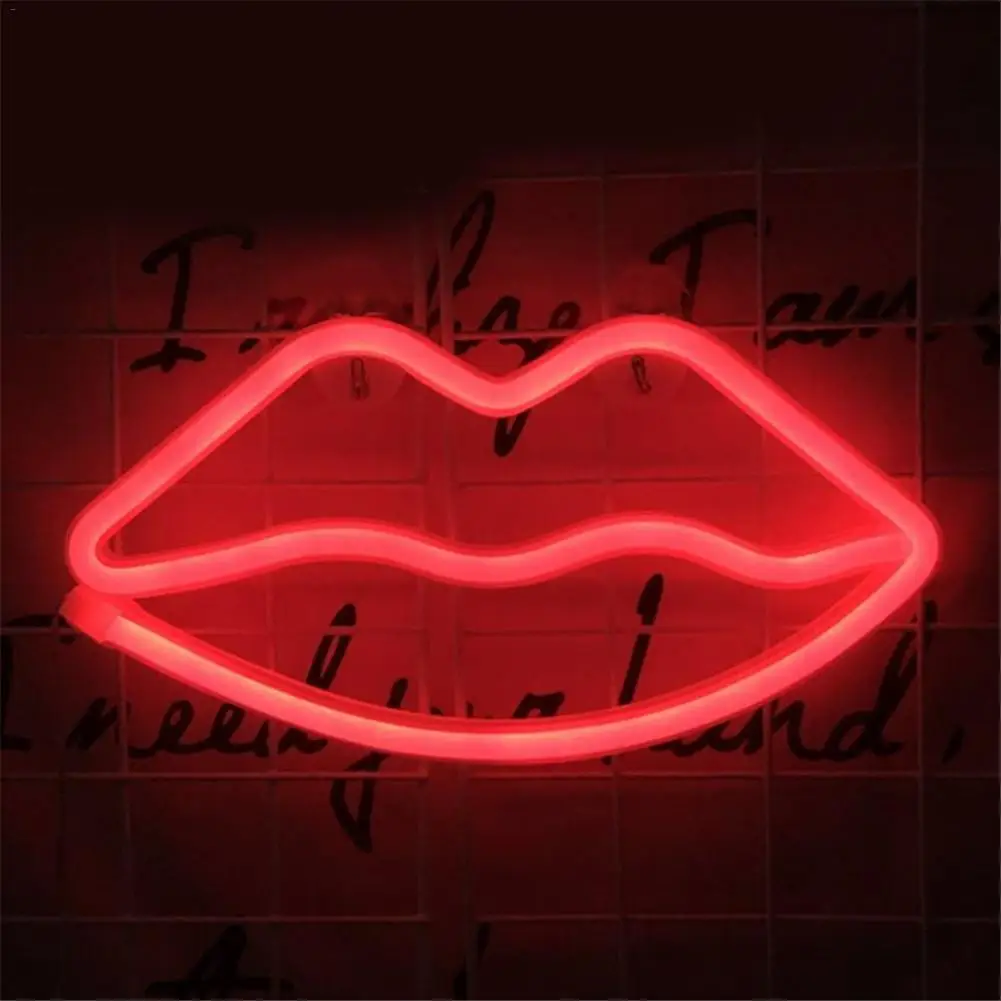 LED Neon Sign Light Red Lip  USB Lights Decorations Table Lamp For Bedroom Birthday Wedding Party Holiday Atmosphere Decor Light