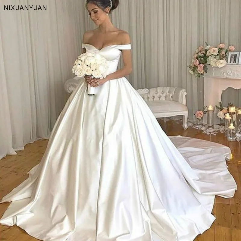 

Simple Wedding Dress 2023 Off The Shoulder A-Line Bride Dress Wedding Gowns Buttons Back Vestido De Noiva