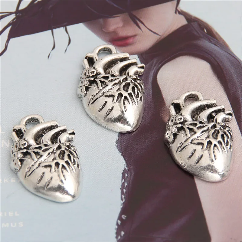 10pcs  Silver Color liver charms Biology Organology Wholesale Pendant For Necklace Bracelet Keychain Accessories 26x15mm A2993