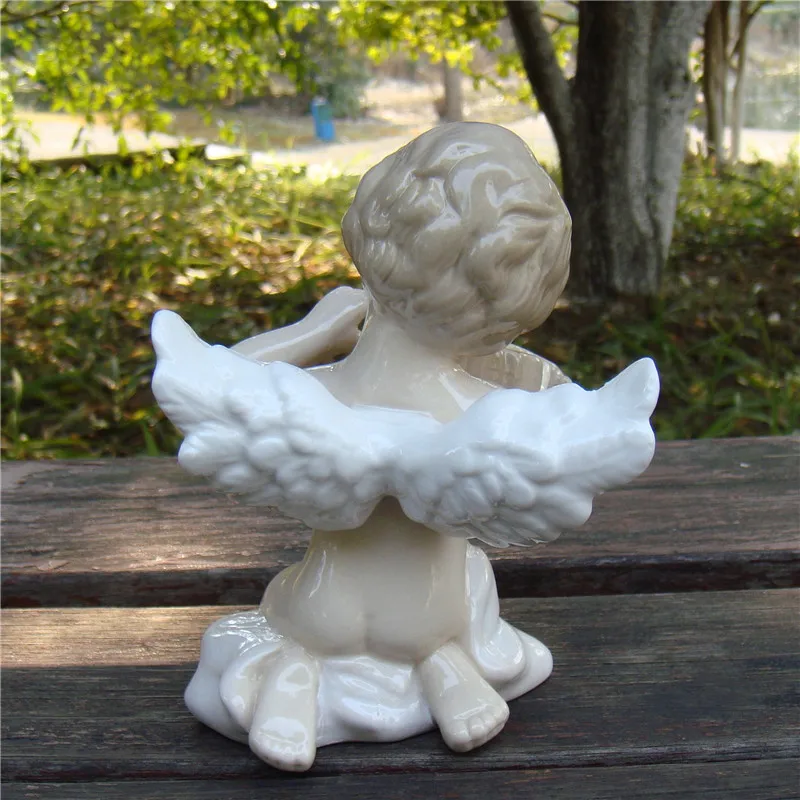 Cute Porcelain Music Angel Figurine Handmade Ceramics Angel Cupid Miniature Household Embellishment Decor Gift Craft Accessories