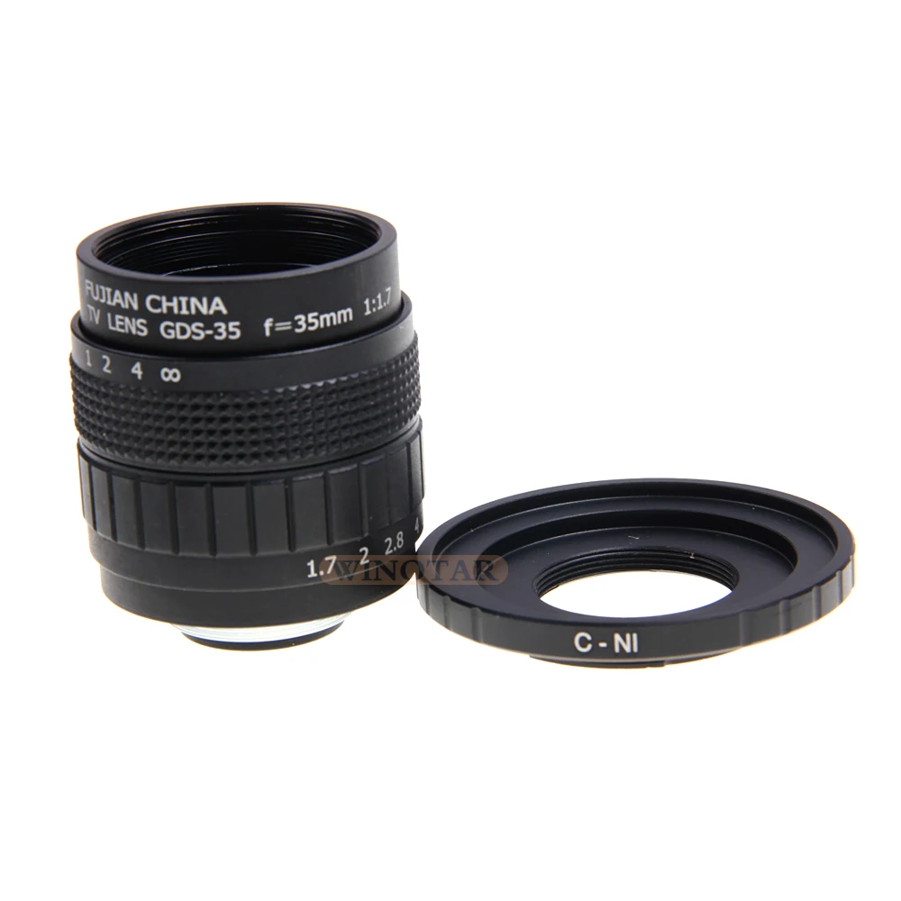 FUJIAN 35mm F1.7 CCTV F1.7 Lens + C-N1 Mount Ring + Lens Hood +