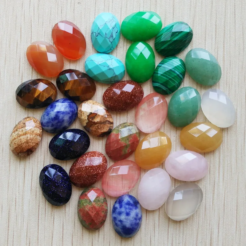 Wholesale 30pcs/lot 2017 new natural stone mixed Oval CABOCHON cut faceted beads for jewelry accessories making 13x18mm free