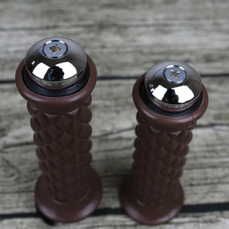 1pair 7/8\'\' 22MM  Vintage Motorcycle Grips Cafe Racer Grid Brown Black Grips for Handle Bar Rubber material