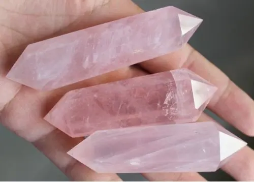 6 Sided Prism Style Natural Rose Quartz Crystal Double Terminated Point Large 4 Inch Wand-1p