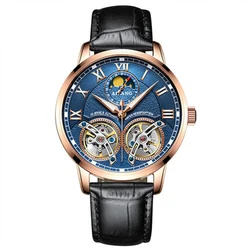 Double Tourbillon AILANG Original Men Automatic Mechanical Watch Auto-Wind Fashion Men's Black Leather Band