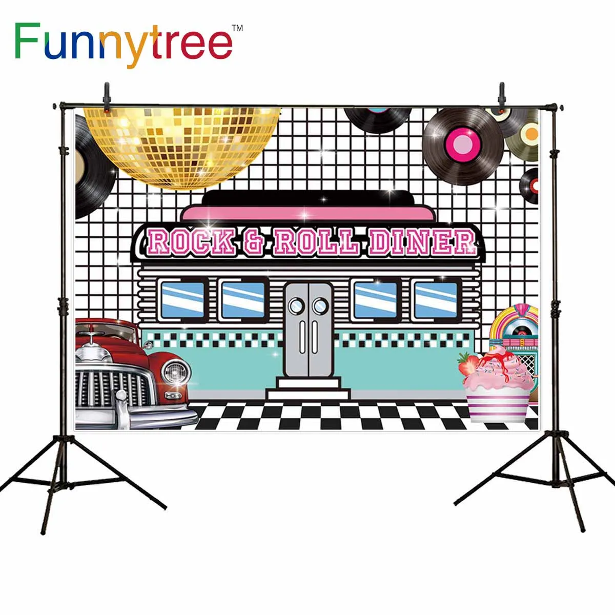 

Фотофон Funnytree в стиле рок-рулона, Закусочная, танцевальный диск, прожектор для еды, Фотофон, фотобудка для фотосессии
