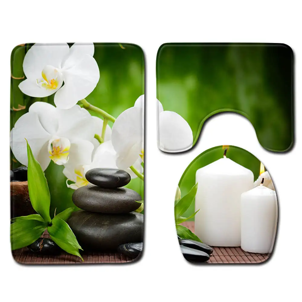 3D булыжник, свеча, набор ковриков для ванной, набор ковриков для ванной комнаты, противоскользящий 3 шт./компл., коврик для ванной комнаты, коралловый душ, коврик для туалета