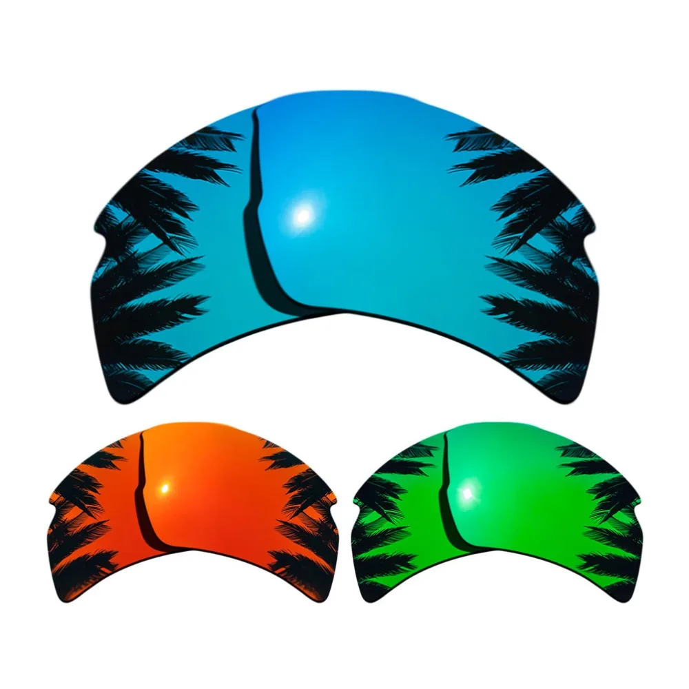 (Ice Blue+Orange Red+Green Mirrored) 3-Pairs Polarized Replacement Lenses for-OAKLEY Flak 2.0 XL 100% UVA & UVB Protection