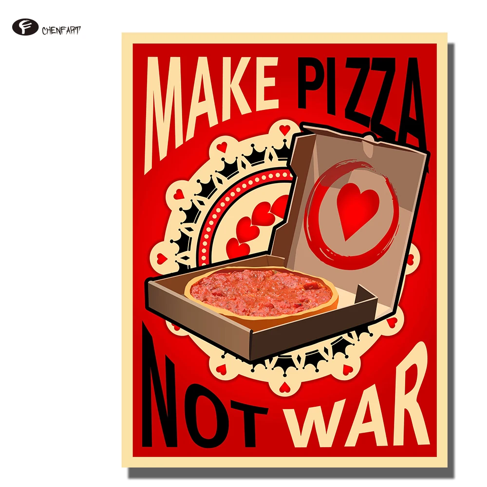 

CHENFART Posters and Prints Vintage Make Pizza not War Wall Art Canvas Print Decorative Pictures no Framed