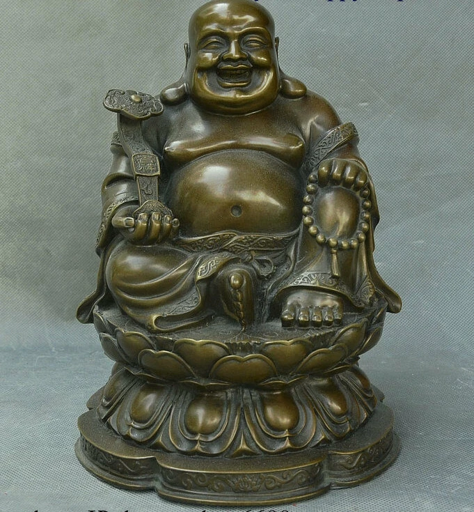 Marked Chinese Buddhism Bronze Copper Ji Xiang Ruyi Happy Maitreya Buddha Statue