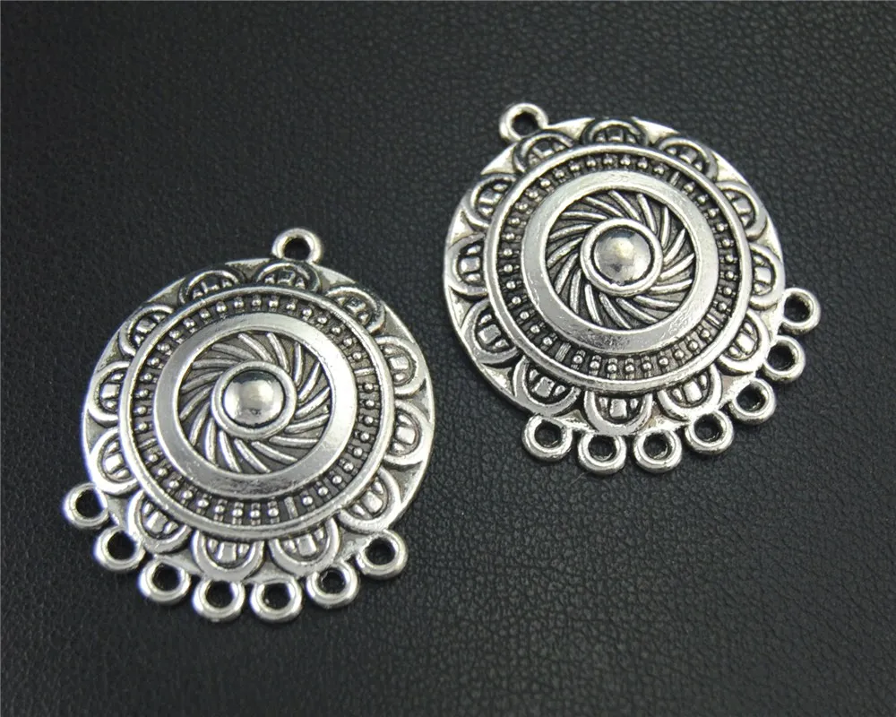 10pcs  Silver Color Round Chandelier Charm Handmade Earrings Necklace Jewelry Findings 31x25mm A1847