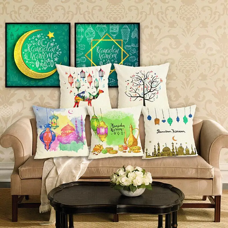 

Ramadan Cushion Cover Colorful Religion Ramadan Linen Pillow Cover Home Decoration Car Sofa Decorative Pillowcase 45*45cm