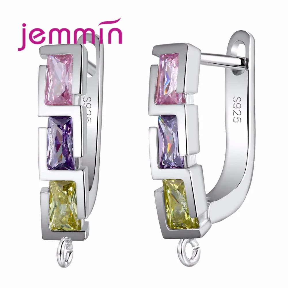 

Fashion Hoop Earrings Pink Green Purple CZ Crystal Paved Women DIY Making Earrings 925 Sterling Silver Jewelry Findings