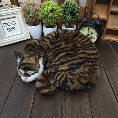 large 29x30cm sleeping cat model plastic&furs brown cat handicraft home decoration gift s2675