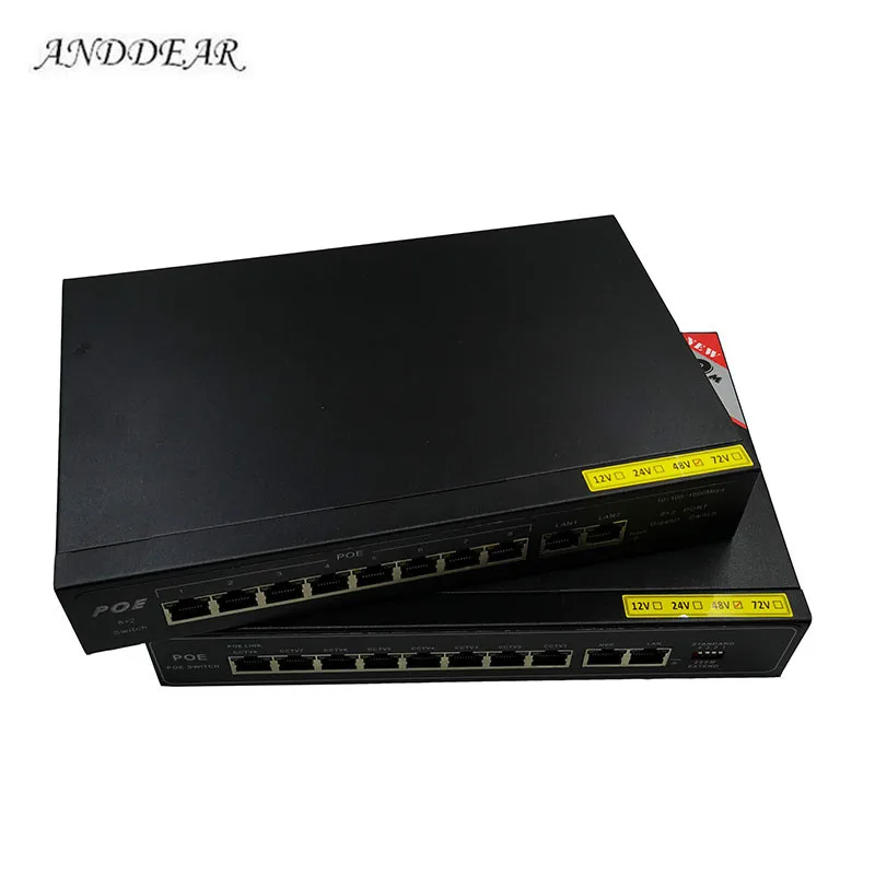 

POE 48v 10 port gigabit unmanaged poe switch 8*10/100 mbps POE poort; 2*10/100/1000 mbps UP Link poort; NVR poort 280M