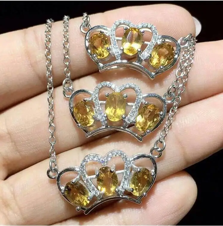 Natural citrine necklace pendant  Real origin cirtrine 925 sterling silver Luxury jewelry  Gem Size 5*7mm 3pcs