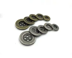 new Zinc metal alloy 10mm/11.5mm/12.5mm/15mm/18mm/20mm Sewing Button 50pcs Metal Buttons Round Antique silver&Bronze 4 Holes