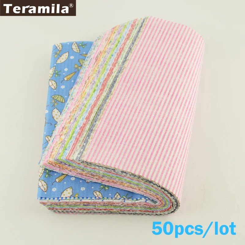 Teramila Cloth 50 Pieces 10cmx10cm Fabric Stash Cotton Charm Packs Telas Patchwork Algodon Quilting No Repeat Design Tissus