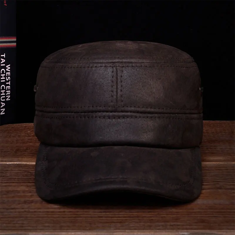 HL086 New Brand New Winter Warm Russian Real Leather Caps Hats Genuine Leather Baseball Caps