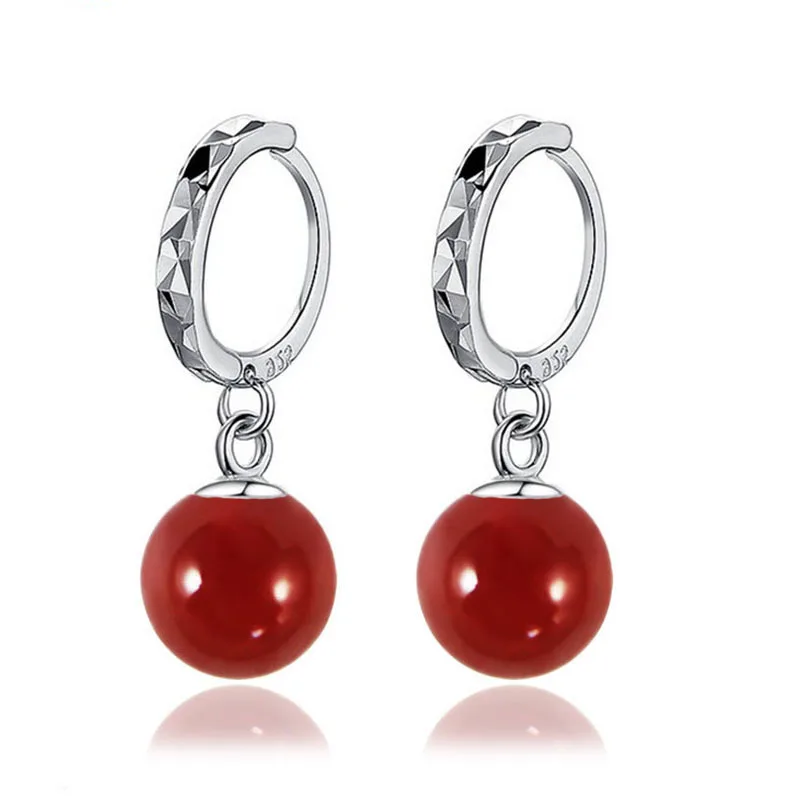 Wholesale New Fashion 925 Sterling Silver Jewelry 8mm Balls Natural Coral Wedding Jewelry Dangle Earrings 3 Colors