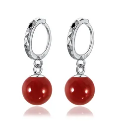 Wholesale New Fashion 925 Sterling Silver Jewelry 8mm Balls Natural Coral Wedding Jewelry Dangle Earrings 3 Colors