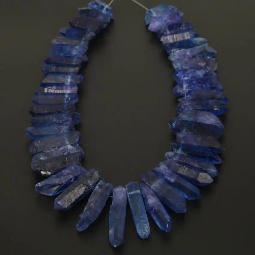 

Rough Lapis Blue Color Quartz Crystal Top Drilled Tusk Spike Beads Necklace Strand,Natural Stones Stick Points Jewery