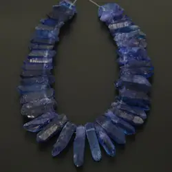 Rough Lapis Blue Color Quartz Crystal Top Drilled Tusk Spike Beads Necklace Strand,Natural Stones Stick Points Jewery