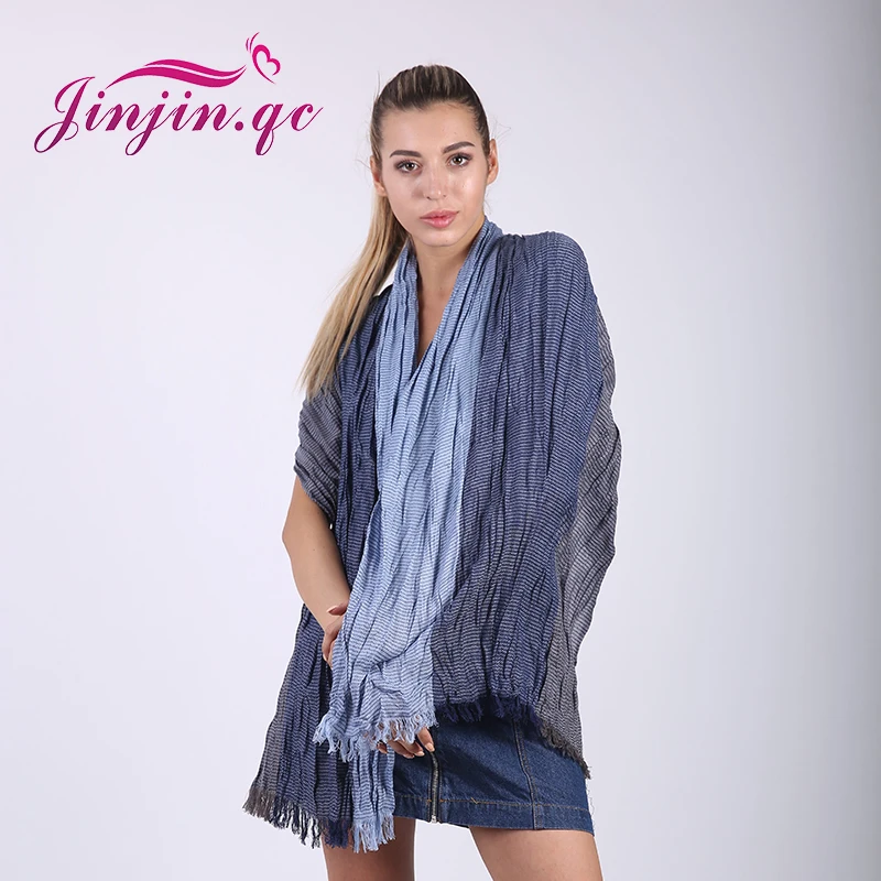 Jinjin.QC 2019 new fashion womens long scarf winter Plaid cotton graded crushed scarves and wraps female Muslim hijab and shawl