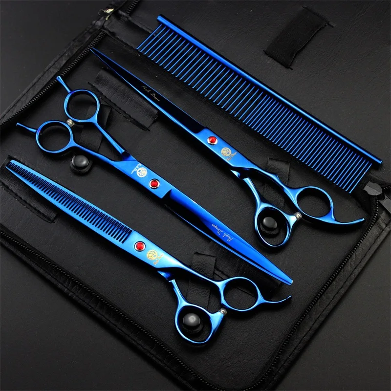 8 Inch Professional Pet Grooming Scissors Set for dog Japan 440C Dog Shears Hair Cutting Thinning Curved Scissors With Comb Bag