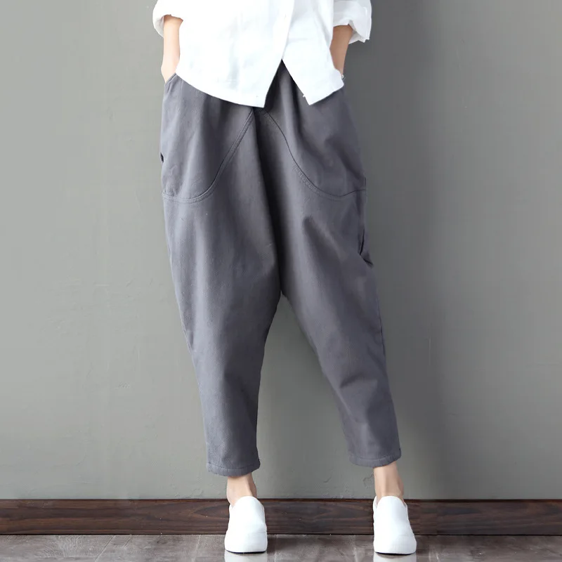 National style retro literary cotton and linen loose slimming Harlan small feet large size women's trousers AL180426